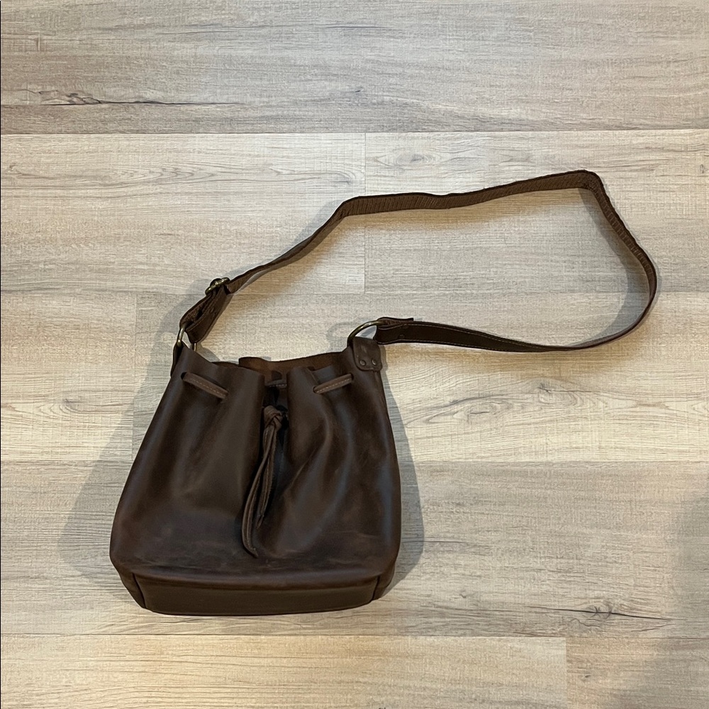 Genuine Brown Leather Bucket Bag